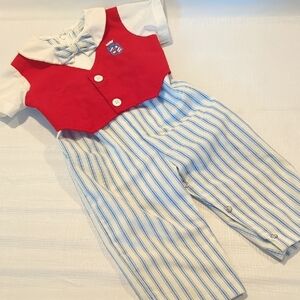 Vintage Nautical Baby Outfit with Striped Pants‎ size 12M